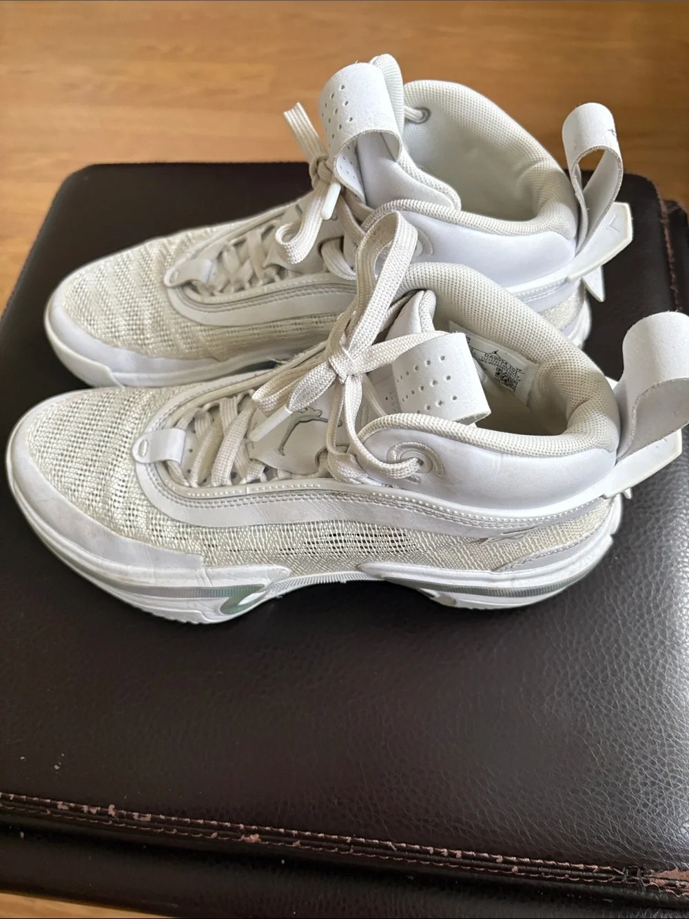 Jordan All-White Mesh and Leather High-Top Sneakers